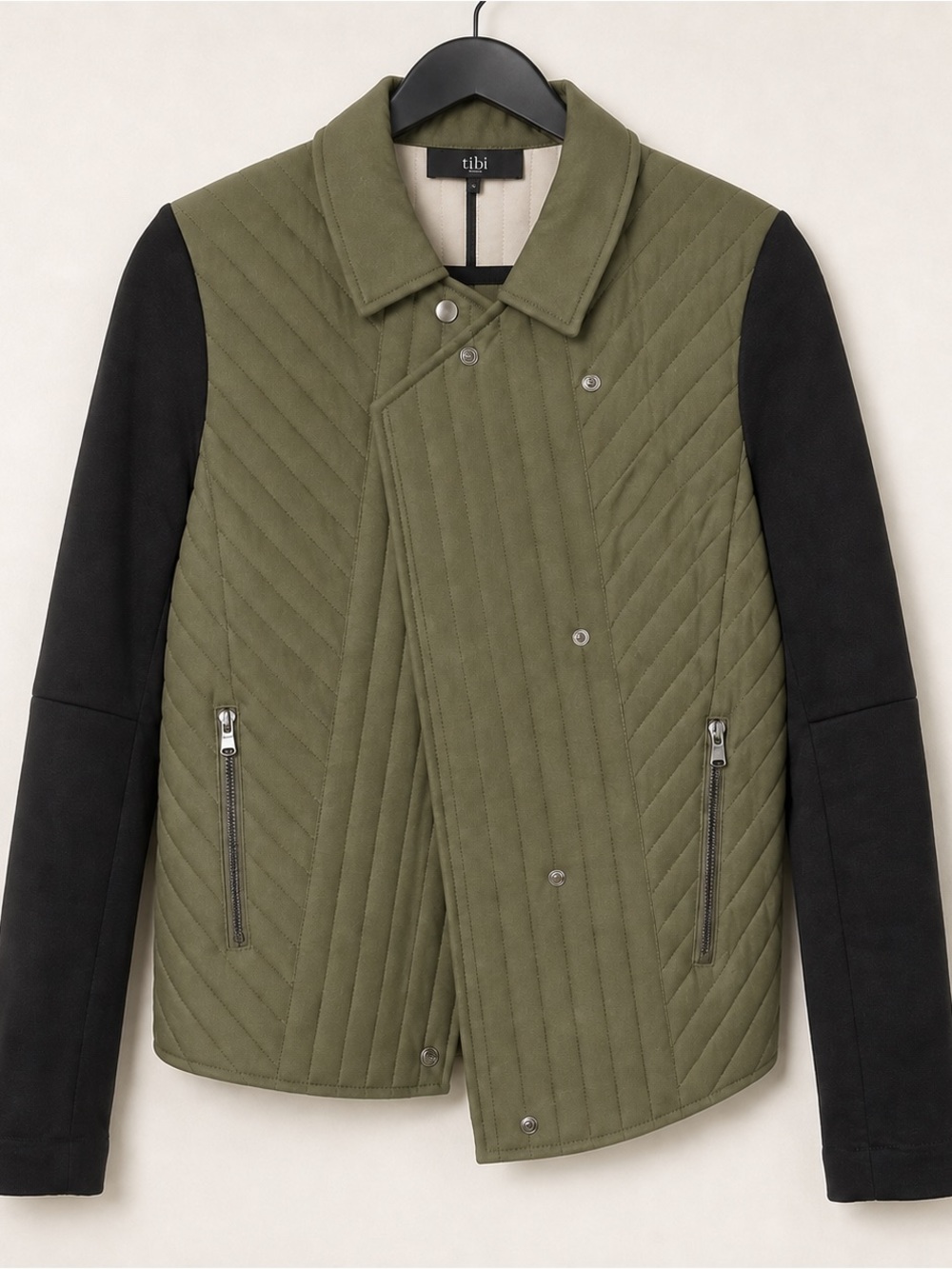 TIBi Olive Army Green Quilted Moto Jacket